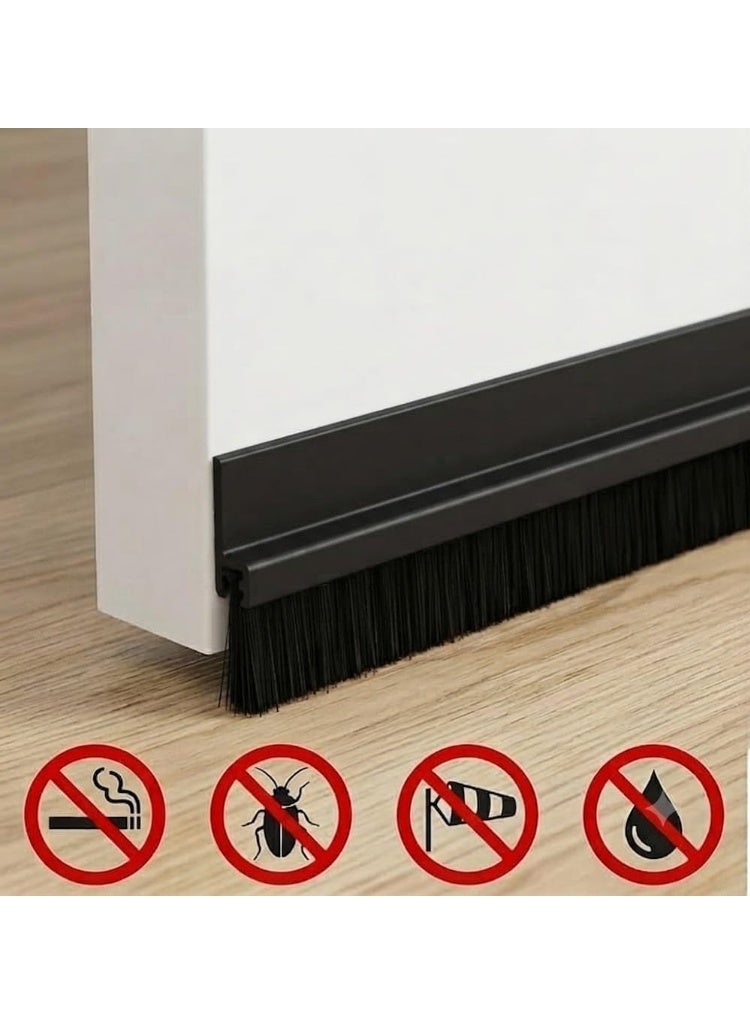 1M Door Draft Stopper Brush Seal Strip, Dust Guard Door Bottom Seal, Brush Weather Strip for Doors, Dust & Insect Blocker, Black - Image 3