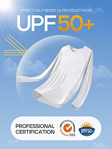 IUGA قمصان بأكمام طويلة للنساء من IUGA مع حماية UPF 50+ وواقٍ من الطفح الجلدي Tops رياضية مع جيوب لملابس جافة للمشي لمسافات طويلة والجري والسباحة باللون الأبيض - Image 3