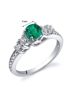 PEORA Simulated Emerald Solstice Ring For Women 925 Sterling Silver, 5Mm Round Shape, Comfort Fit, Size 7, Promise, Engagement, Statement Ring, Jewelry Gift, For Gifts & Everyday Wear  - Image 3