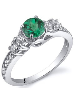 PEORA Simulated Emerald Solstice Ring For Women 925 Sterling Silver, 5Mm Round Shape, Comfort Fit, Size 7, Promise, Engagement, Statement Ring, Jewelry Gift, For Gifts & Everyday Wear  - Image 1
