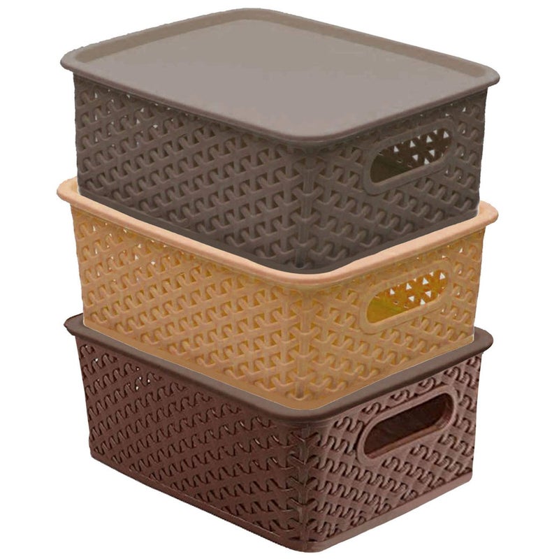 Kuber Industries Heart Home Plastic 3 Pieces Big Size Multipurpose Solitaire Storage Basket with Lid Multi CTHH021599 - Image 1