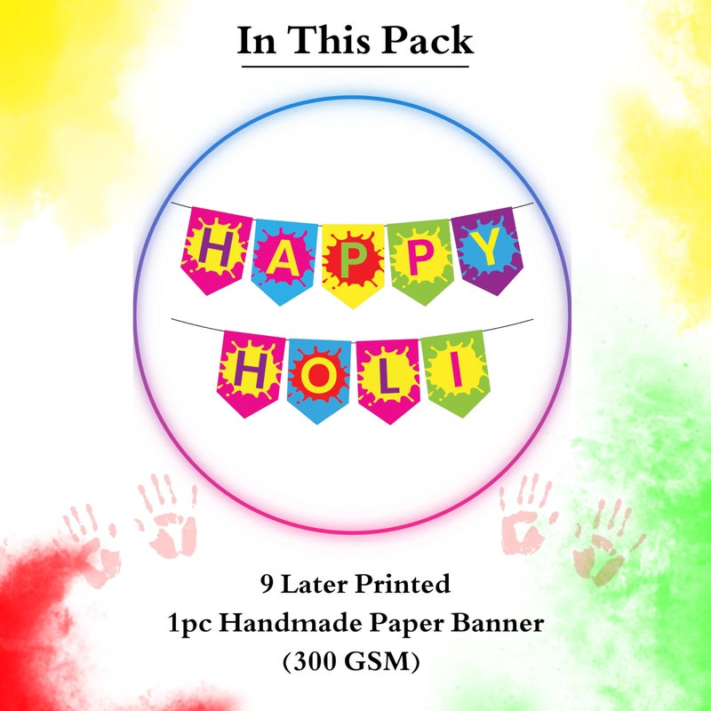 1iAM Happy Holi Decoration Items | 1pc 13.6X10.3cm "HAPPY HOLI" 300gsm Printed Paper Banner for Celebration of 14th March in Home, Office, Club, School, Collage, Restaurant, Apartment Decoration - Image 2