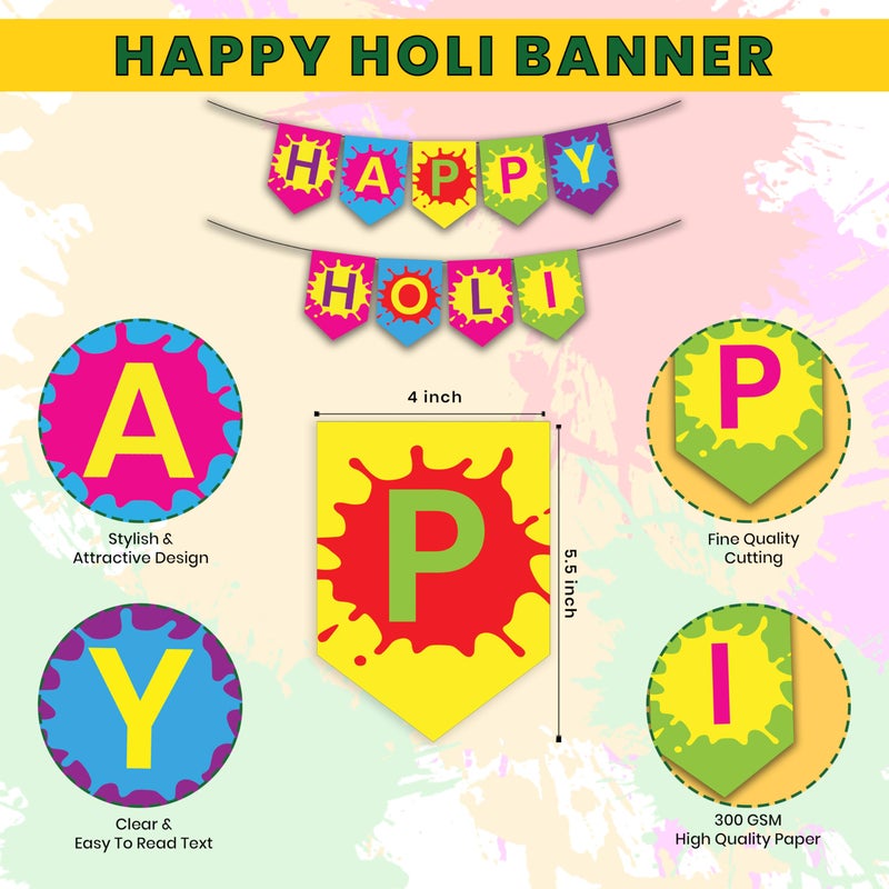 1iAM Happy Holi Decoration Items | 1pc 13.6X10.3cm "HAPPY HOLI" 300gsm Printed Paper Banner for Celebration of 14th March in Home, Office, Club, School, Collage, Restaurant, Apartment Decoration - Image 5