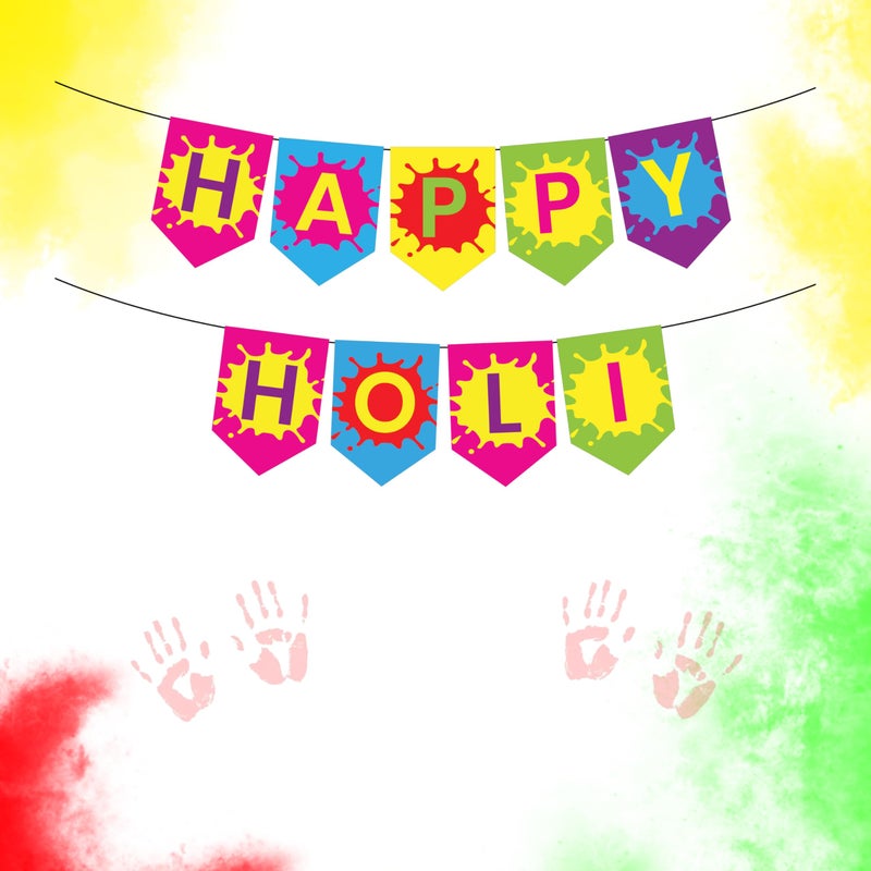1iAM Happy Holi Decoration Items | 1pc 13.6X10.3cm "HAPPY HOLI" 300gsm Printed Paper Banner for Celebration of 14th March in Home, Office, Club, School, Collage, Restaurant, Apartment Decoration - Image 1