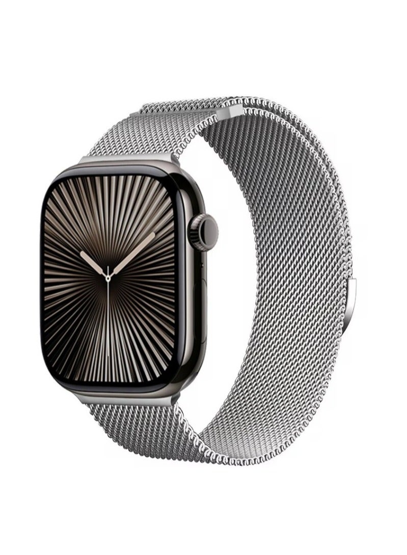 Stainless Steel Milanese Loop Compatible with Apple Watch Band 46mm 42mm 44mm 45mm 49mm men and women, Mesh Loop Magnetic Clasp Replacement for iWatch Bands 10 ,Silver  - Image 2