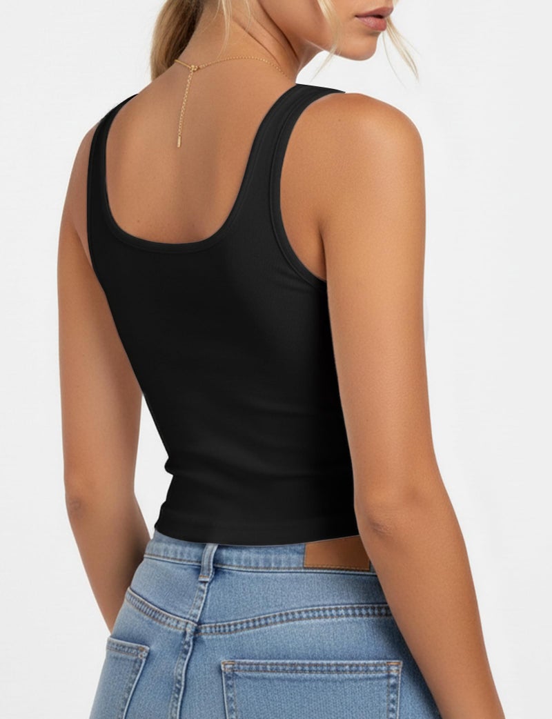 AURUZA 2Piece Crop Tops for Women, U Neck Sleeveless Tank Tops, Basic Cropped Racerback Going Out Tops Athletic Sports Shirts, M, Black+White - Image 5