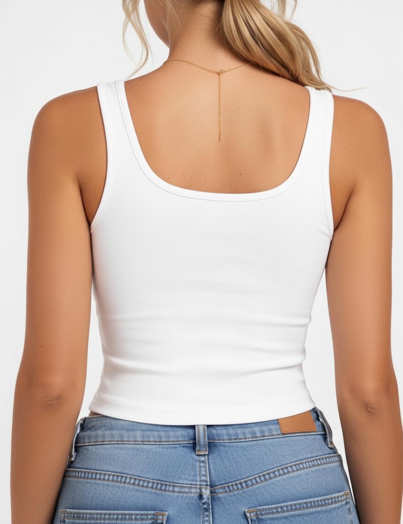 AURUZA 2Piece Crop Tops for Women, U Neck Sleeveless Tank Tops, Basic Cropped Racerback Going Out Tops Athletic Sports Shirts, M, Black+White - Image 4