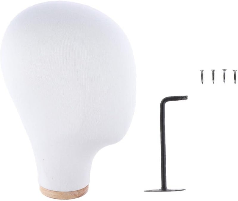 HouseVibe Wall Mount Wig Head Cork Canvas Mannequin Head with Stand Screws Set for Wigs Making Display Styling 21 Inch - White - Image 1