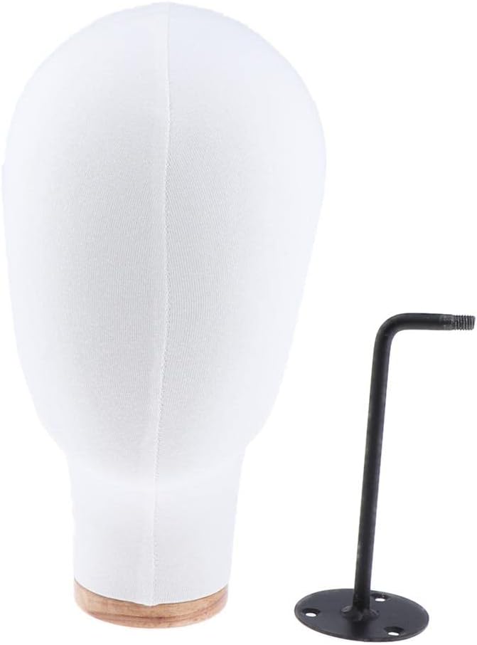HouseVibe Wall Mount Wig Head Cork Canvas Mannequin Head with Stand Screws Set for Wigs Making Display Styling 21 Inch - White - Image 2