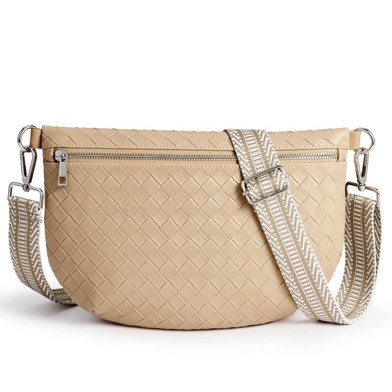 KALIDI FANCY FOREST KALIDI Woven Crossbody Bags for Women Travel Vegan Leather Fanny Packs for Woman Cross Body Purse Fashion Belt Bum Bag with Wide Strap - Image 1