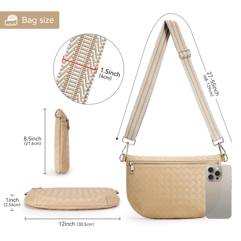 KALIDI FANCY FOREST KALIDI Woven Crossbody Bags for Women Travel Vegan Leather Fanny Packs for Woman Cross Body Purse Fashion Belt Bum Bag with Wide Strap - Image 5