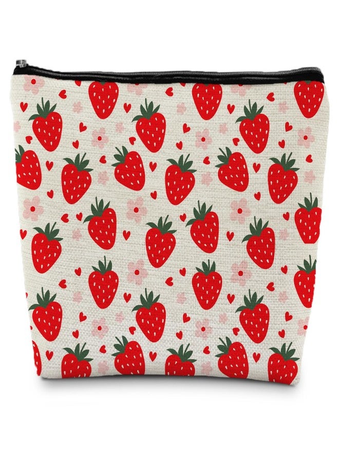 Supwhd Cut Red Strawberry Makeup Bag Portable Cosmetic Bag Zipper Pouch Toiletry Bag for Purse, Strawberry Stuff Gifts for Women Girls - Image 1