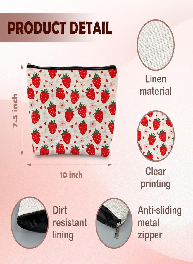 Supwhd Cut Red Strawberry Makeup Bag Portable Cosmetic Bag Zipper Pouch Toiletry Bag for Purse, Strawberry Stuff Gifts for Women Girls - Image 5