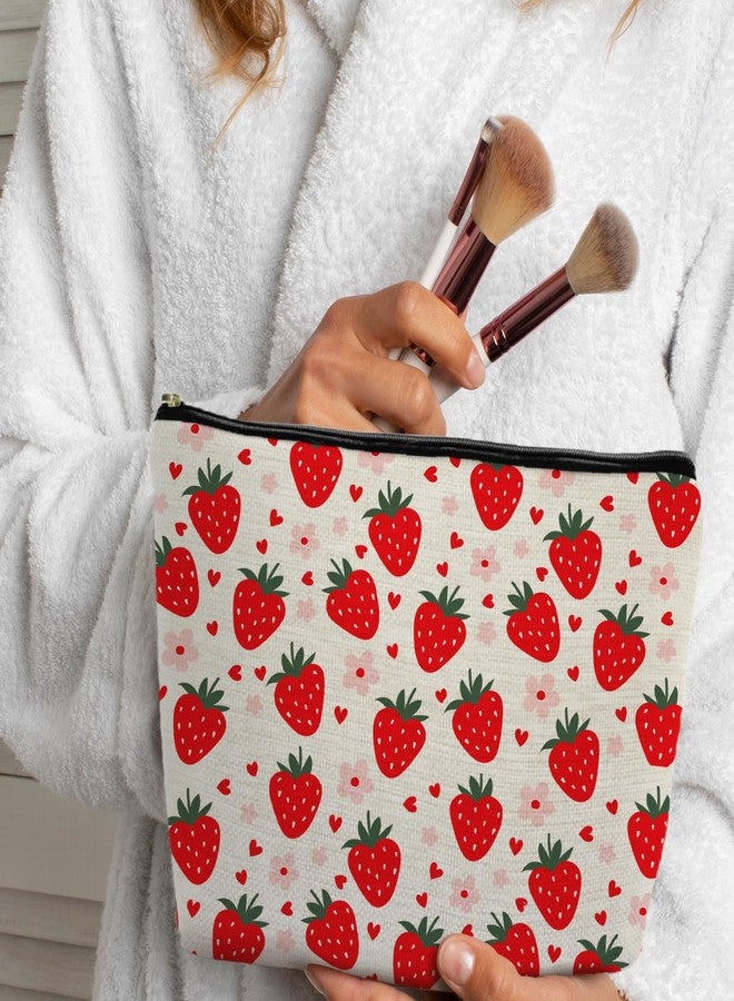Supwhd Cut Red Strawberry Makeup Bag Portable Cosmetic Bag Zipper Pouch Toiletry Bag for Purse, Strawberry Stuff Gifts for Women Girls - Image 2