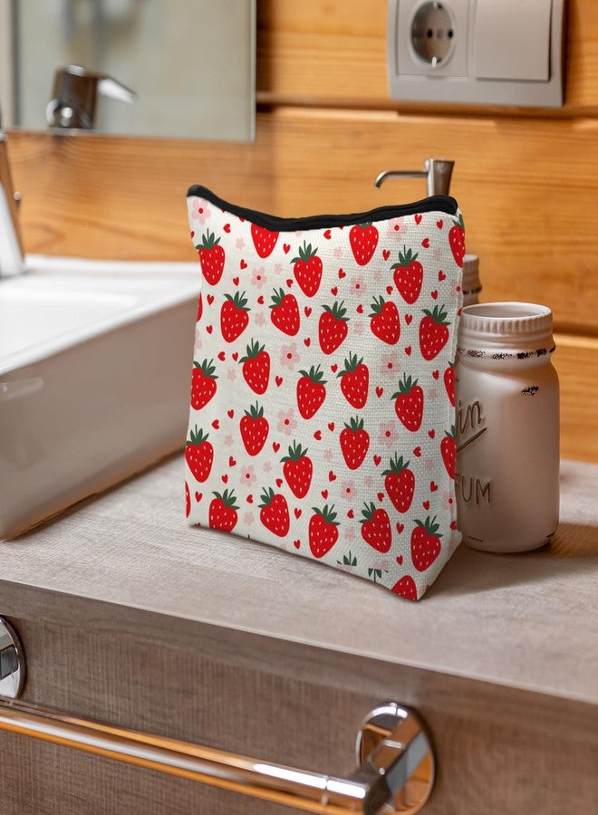 Supwhd Cut Red Strawberry Makeup Bag Portable Cosmetic Bag Zipper Pouch Toiletry Bag for Purse, Strawberry Stuff Gifts for Women Girls - Image 3