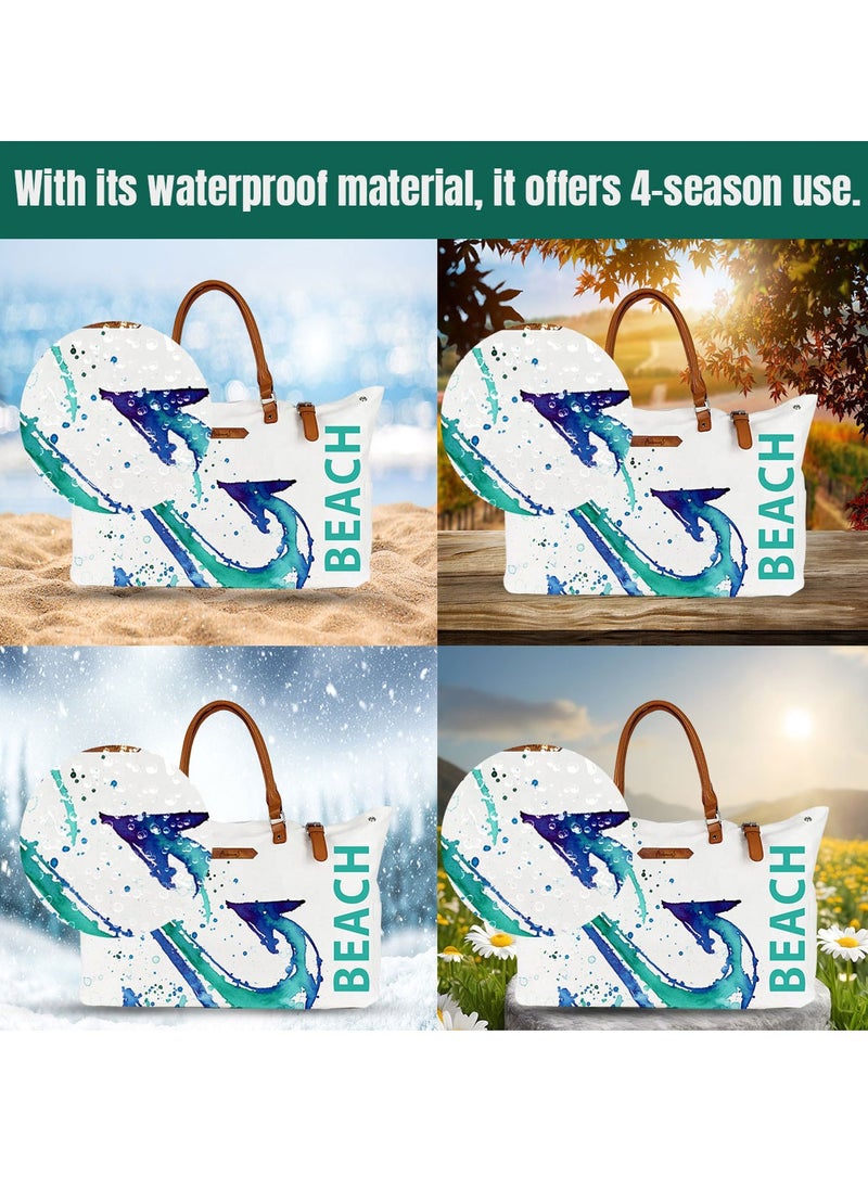 Anemoss - Women's Beach Bag, Waterproof Sandproof Hand Bags, Lighweight Fashionable Shoulder Bag, Large Capacity, Anchor Design Bag for Picnic Shopping, Gifts for Women and Girls - Image 1