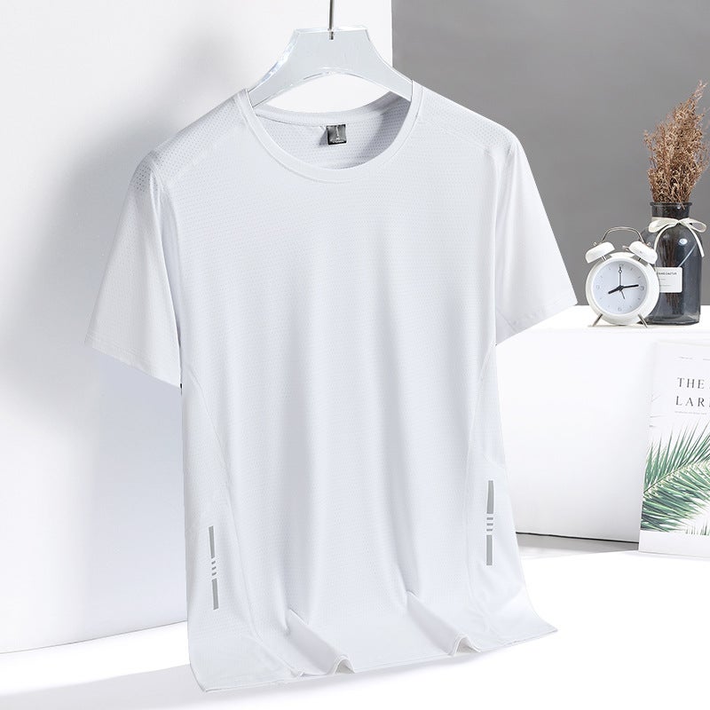 تي شيرت قصير الأكمام من حرير الثلج الخارجي للرجال سريعة الجفاف بحجم كبير للزوجين للجري بقلنسوة دائرية للرجال للشراء الجماعي من بائع الشارع - Image 5