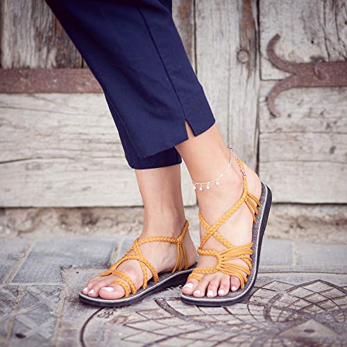 Plaka Palm Leaf Flat Summer Sandals for Women | Perfect for the Beach Walking & Dressy Occasions | Sand Yellow | Size 9 - Image 5