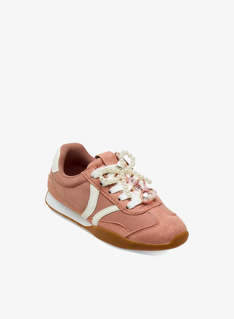 ليتل ميسي Girls Embellished Lace-Up Sneakers