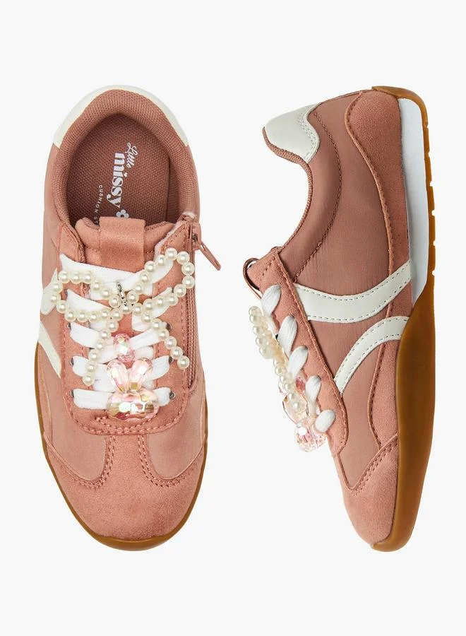 Little Missy Girls Embellished Zip Detail School Sneakers