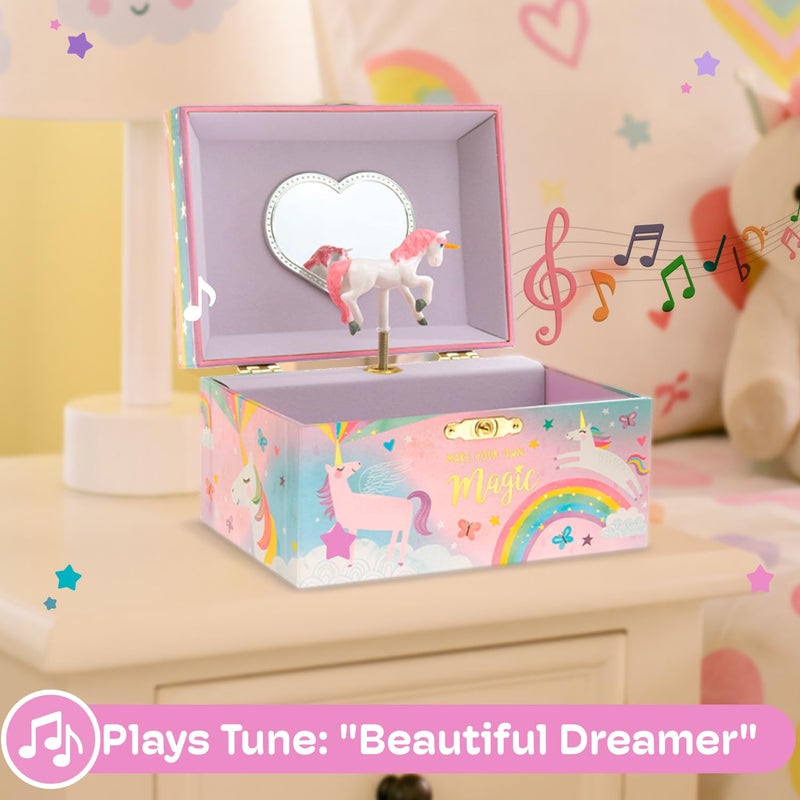 Jewelkeeper Jewelry Box for Girls, Cotton Candy Unicorn Musical Jewelry Boxes, The Beautiful Dreamer Tune and Spinning Unicorn Doll, Toys for Girls - Image 4