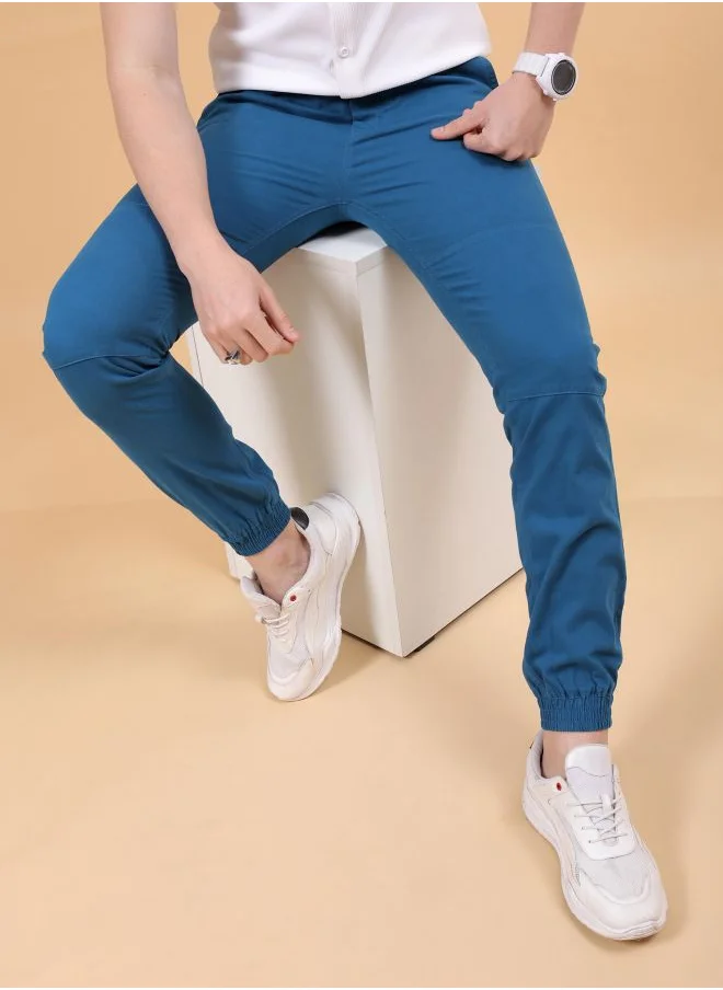 The Indian Garage Co Men Slim Fit Solid Mid-Rise Elasticated Linen Jogger Trouser
