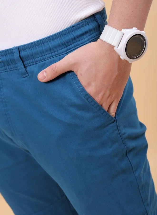 شركة المرآب الهندية Men Slim Fit Solid Mid-Rise Elasticated Linen Jogger Trouser