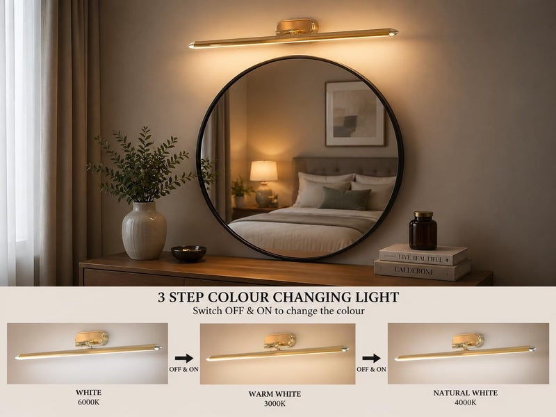 FILLISKA® 12 Watt Luxurious Gold Modern LED Picture/Dressing/Vanity/Bathroom/Mirror Light with 3 Step Light Mode & Adjustable Head (White, Warm White and Neutral White) (2 Year Warranty) - Image 2