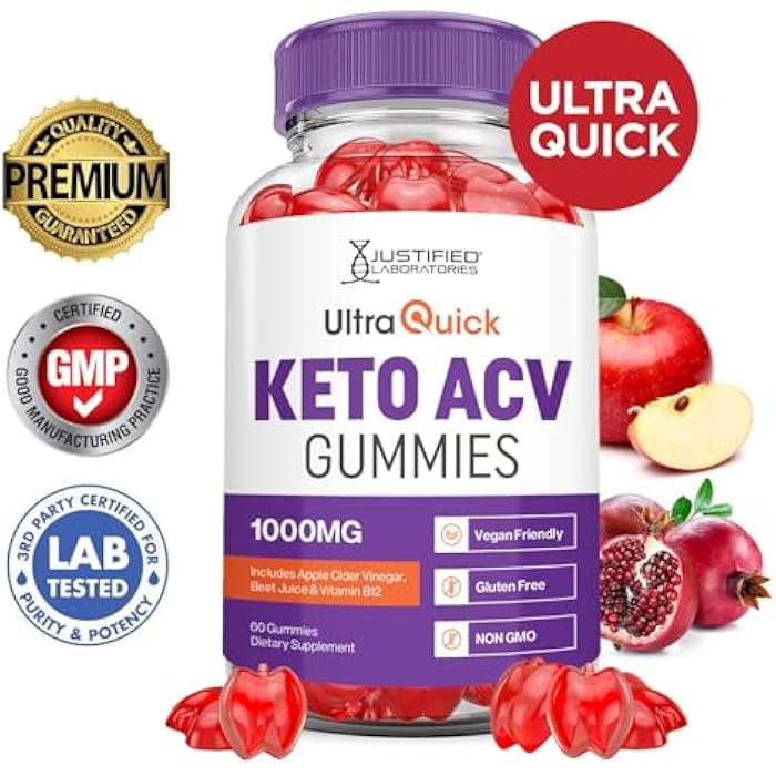 Justified Laboratories Ultra Quick Keto ACV Gummies Advanced Formula 1000MG Ultraquick Keto Gummies Apple Cider Vinegar Formulated with Pomegranate Beet Juice Powder B12 Vegan Non GMO 60 Gummys - Image 3