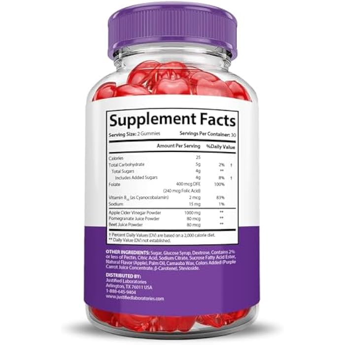 Justified Laboratories Ultra Quick Keto ACV Gummies Advanced Formula 1000MG Ultraquick Keto Gummies Apple Cider Vinegar Formulated with Pomegranate Beet Juice Powder B12 Vegan Non GMO 60 Gummys - Image 2