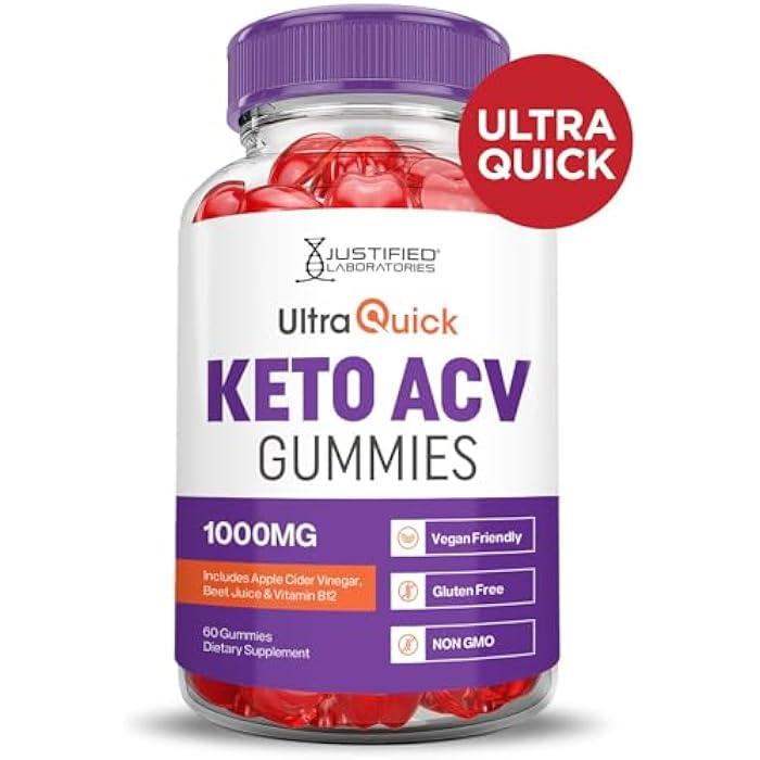 Justified Laboratories Ultra Quick Keto ACV Gummies Advanced Formula 1000MG Ultraquick Keto Gummies Apple Cider Vinegar Formulated with Pomegranate Beet Juice Powder B12 Vegan Non GMO 60 Gummys - Image 4