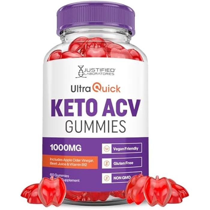 Justified Laboratories Ultra Quick Keto ACV Gummies Advanced Formula 1000MG Ultraquick Keto Gummies Apple Cider Vinegar Formulated with Pomegranate Beet Juice Powder B12 Vegan Non GMO 60 Gummys - Image 1