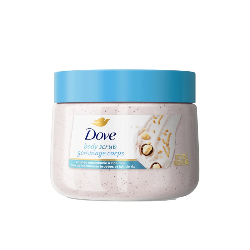 Dove Scrub Macadamia Rice Milk Body Scrub Exfoliates and Deeply Nourishes for Smooth, Radiant Skin 15 oz - Image 1