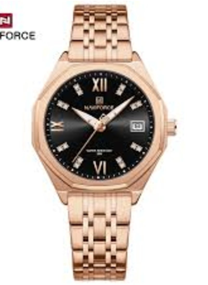 NAVIFORCE - NF5052 Elegant Rose Gold Stainless Steel Men's Watch – Black Dial Design - Image 1