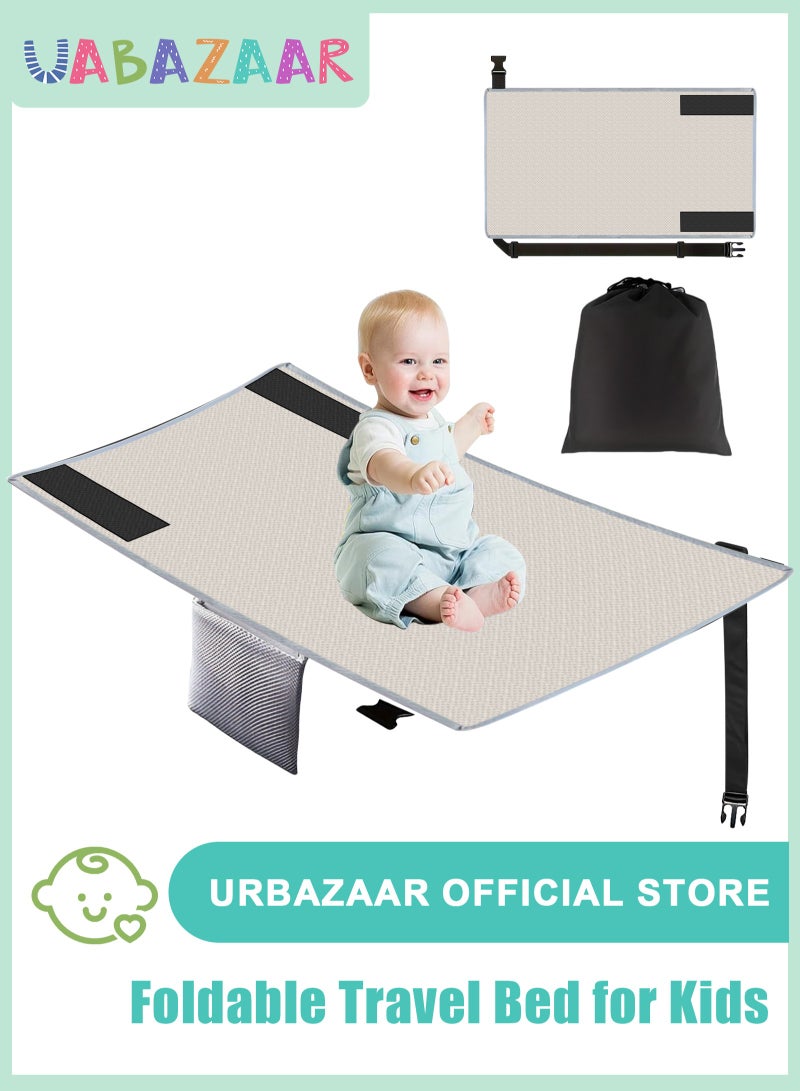 URbazaar Toddler Travel Bed，Toddler Airplane Seat Extender, Foldable Travel Bed for Kids, Portable Plane Travel Essentials for Toddler Leg Rest & Lie Down, with Side Pockets (white) - Image 1