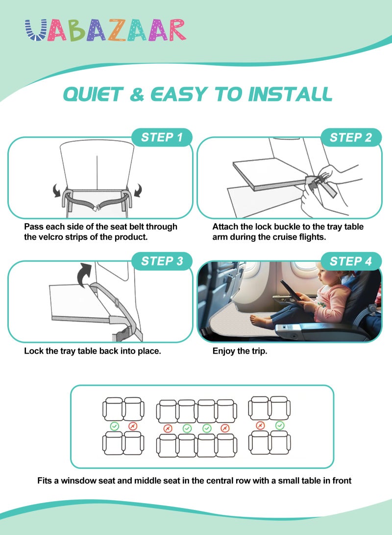 URbazaar Toddler Travel Bed，Toddler Airplane Seat Extender, Foldable Travel Bed for Kids, Portable Plane Travel Essentials for Toddler Leg Rest & Lie Down, with Side Pockets (white) - Image 4