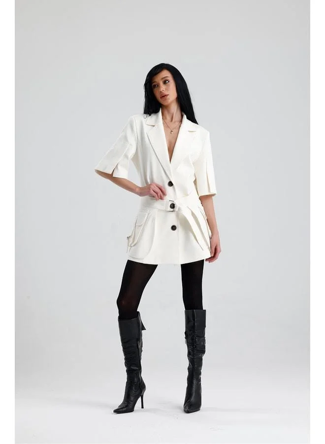 GACACOLLECTION RAVENNA Pocket Removable Belt Jacket Dress