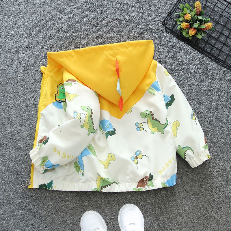 Childrens Clothing 2025 Childrens Coat Spring and Autumn Boys Casual Western-style Jacket Top Girls Fashionable Windbreaker Rush Clothes Trendy Yellow (Spliced Dinosaur) 