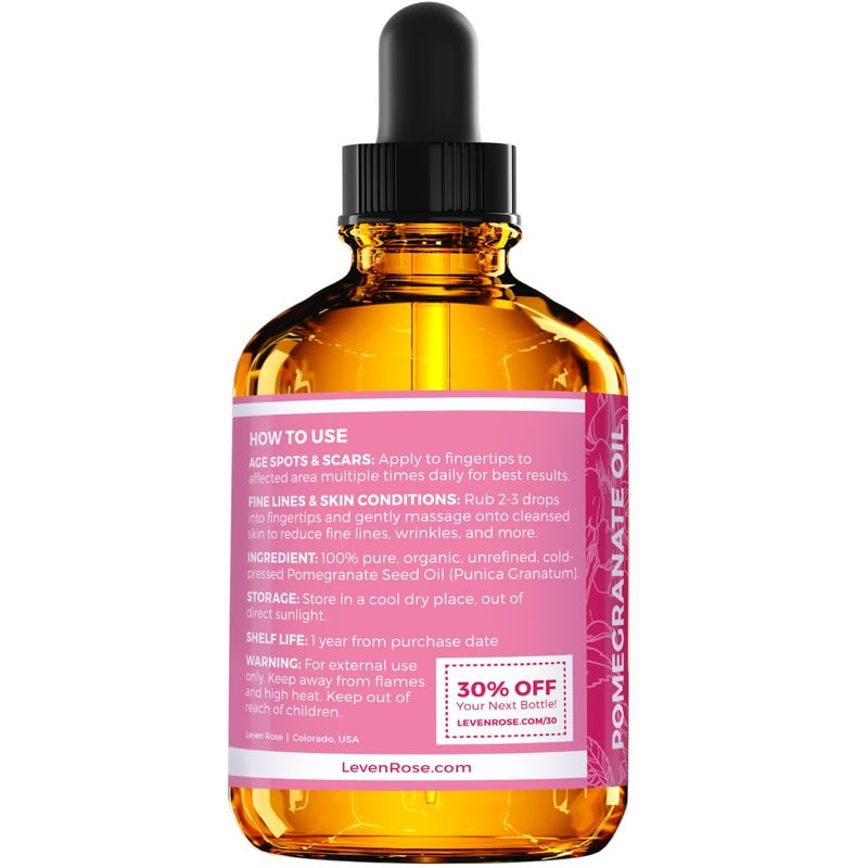 Leven Rose Pomegranate Seed Oil, 100% Pure Unrefined Cold Pressed Antioxidant Moisturizer for Hair Skin and Nails 2 oz - Image 3