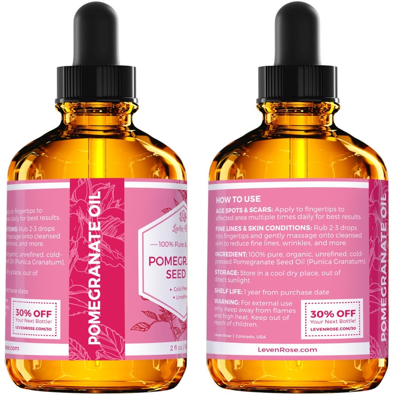 Leven Rose Pomegranate Seed Oil, 100% Pure Unrefined Cold Pressed Antioxidant Moisturizer for Hair Skin and Nails 2 oz - Image 5