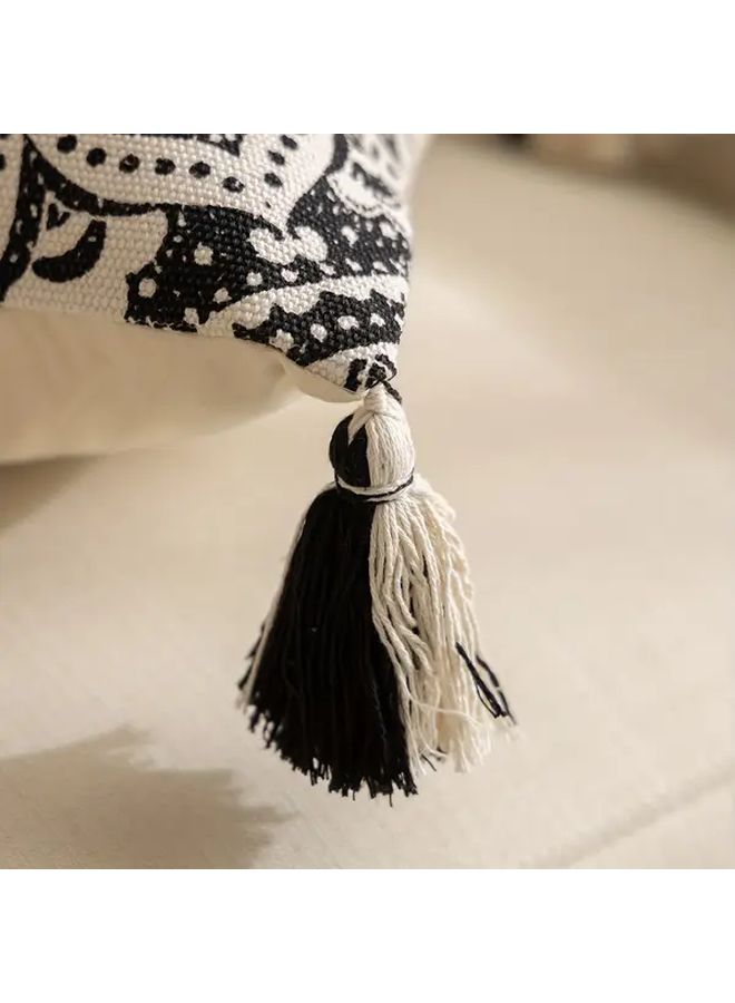Black White Mandala Bohemian Fringe Pillow Cover 17 72x17 72 Inch Zipper Closure - Image 5