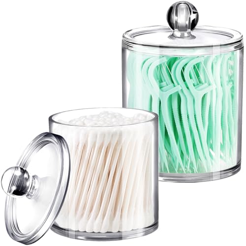 SheeChung Qtip Dispenser Holder Bathroom Vanity Organizer Apothecary Jars Canister Set for Cotton Ball,Cotton Swab,Q-Tips,Cotton Rounds,Bath Salts,Premium Quality Plastic Acrylic Clear - Image 1