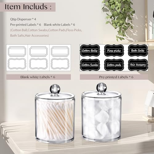 SheeChung Qtip Dispenser Holder Bathroom Vanity Organizer Apothecary Jars Canister Set for Cotton Ball,Cotton Swab,Q-Tips,Cotton Rounds,Bath Salts,Premium Quality Plastic Acrylic Clear - Image 2