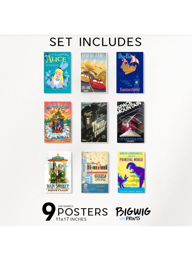 Home Trove Disney Parks Art Posters, Disneyland Rides Art, Disney Wall Art, Disney Home Decor, Vintage Disney Posters, Disney Room Decor, Disney Wall Decor, Disney Decor - Unframed Reproduction 9 Pack (11X17")  - Image 2