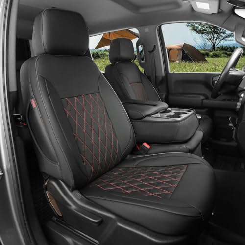coverdream Custom Fit Seat Covers Full Set for Chevy Silverado & GMC Sierra 1500(2019-2026) and 2500HD/3500HD(2020-2026) CrewCab,No Rear Seat Storage,Waterproof Leather Truck Seat Protector(Black & Diamond) - Image 1