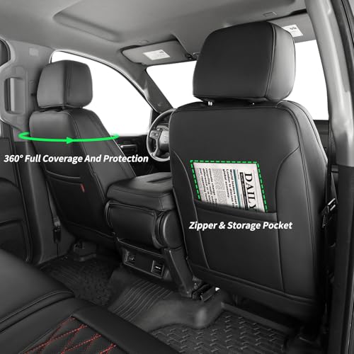 coverdream Custom Fit Seat Covers Full Set for Chevy Silverado & GMC Sierra 1500(2019-2026) and 2500HD/3500HD(2020-2026) CrewCab,No Rear Seat Storage,Waterproof Leather Truck Seat Protector(Black & Diamond) - Image 2