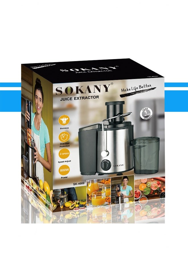 سوكاني - عصارة كهربائية ، الطرد المركزي عصارة الفاكهة والخضار ، 450ml عصير الفاكهة جامع ، 1.6L حاوية كبيرة من الفاكهة واللحوم ، 2 سرعة السيطرة ، محموما حماية المحرك ، 800W sk-4000 - Image 1