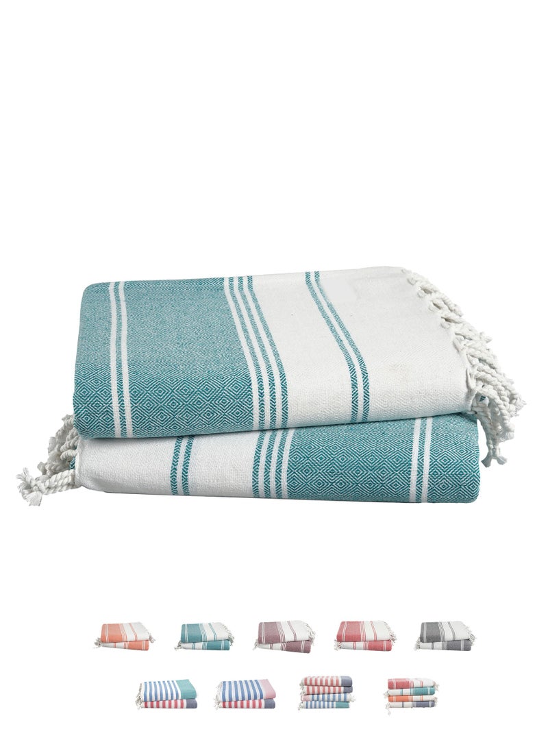 Cloud Scape Linen Turkish Beach Towel Set of 2, 39x71 inches Oversized Lightweight 100% Cotton Hammam Towel,BALTIC  - Image 1