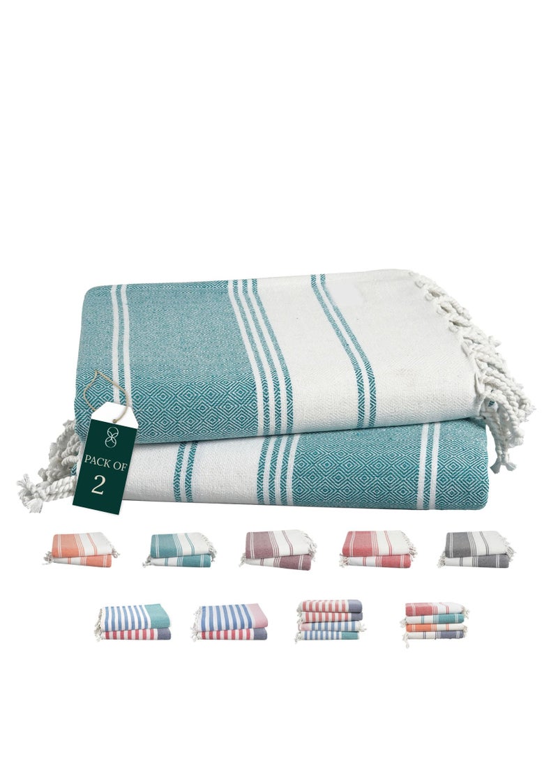 Cloud Scape Linen Turkish Beach Towel Set of 2, 39x71 inches Oversized Lightweight 100% Cotton Hammam Towel,BALTIC  - Image 1