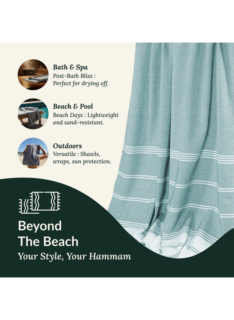 Cloud Scape Linen Turkish Beach Towel Set of 2, 39x71 inches Oversized Lightweight 100% Cotton polyester Blend   Hammam Towel,BALTIC - Image 3